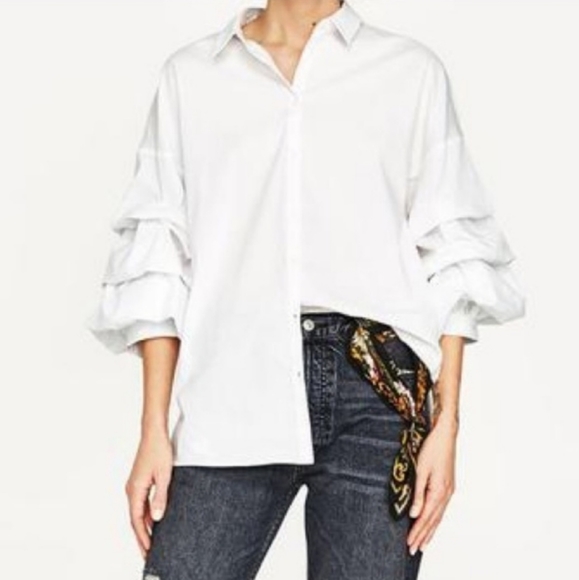 Zara Tops - Zara Button Down Shirt With Puffed Ruffle Sleeves